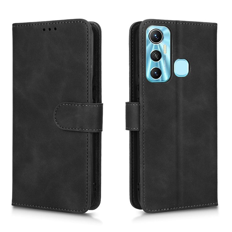 Drop-Proof Phone Case For Infinix Hot 11, Skin-Touch Feeling Wallet Stand Folio Flip PU Leather + TPU Cell Phone Cover - Black