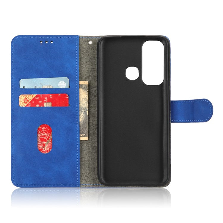 Drop-Proof Phone Case For Infinix Hot 11, Skin-Touch Feeling Wallet Stand Folio Flip PU Leather + TPU Cell Phone Cover - Blue