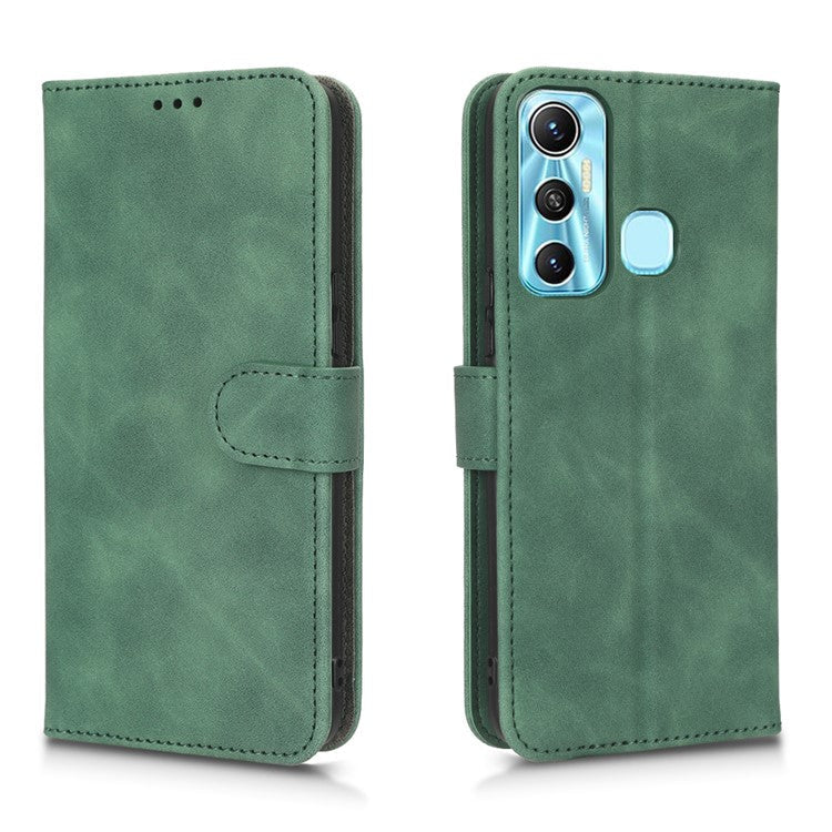 Drop-Proof Phone Case For Infinix Hot 11, Skin-Touch Feeling Wallet Stand Folio Flip PU Leather + TPU Cell Phone Cover - Green