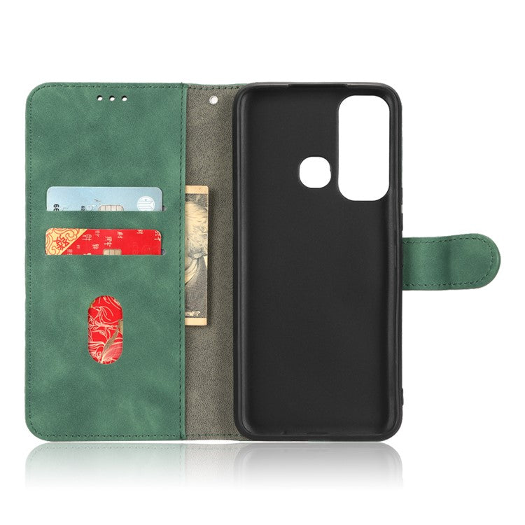 Drop-Proof Phone Case For Infinix Hot 11, Skin-Touch Feeling Wallet Stand Folio Flip PU Leather + TPU Cell Phone Cover - Green