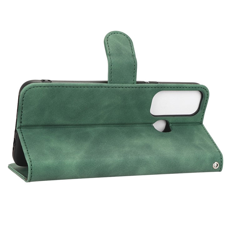 Drop-Proof Phone Case For Infinix Hot 11, Skin-Touch Feeling Wallet Stand Folio Flip PU Leather + TPU Cell Phone Cover - Green