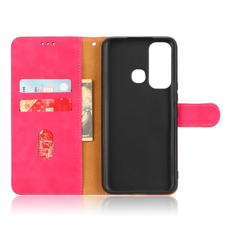 Drop-Proof Phone Case For Infinix Hot 11, Skin-Touch Feeling Wallet Stand Folio Flip PU Leather + TPU Cell Phone Cover - Red