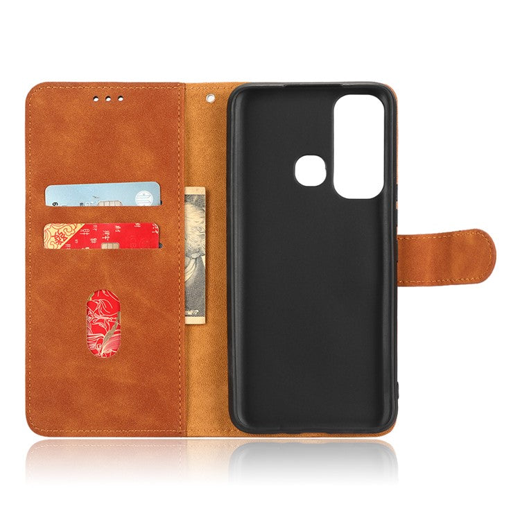 Drop-Proof Phone Case For Infinix Hot 11, Skin-Touch Feeling Wallet Stand Folio Flip PU Leather + TPU Cell Phone Cover - Brown