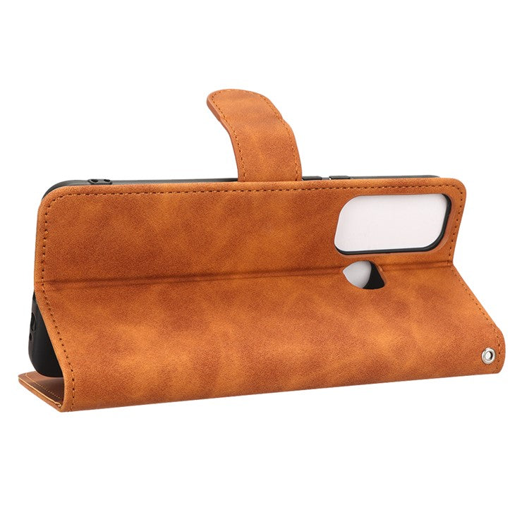 Drop-Proof Phone Case For Infinix Hot 11, Skin-Touch Feeling Wallet Stand Folio Flip PU Leather + TPU Cell Phone Cover - Brown