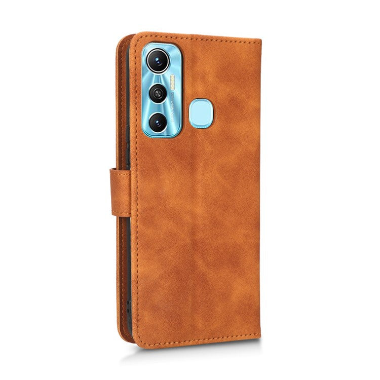 Drop-Proof Phone Case For Infinix Hot 11, Skin-Touch Feeling Wallet Stand Folio Flip PU Leather + TPU Cell Phone Cover - Brown