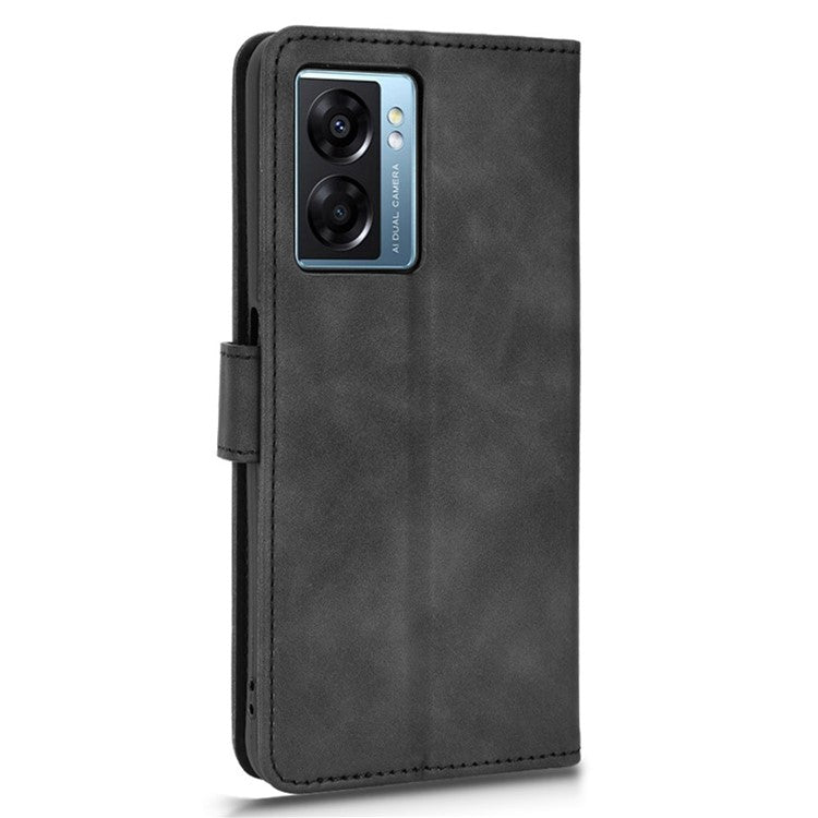 For Oppo A57e 4G / A57s 4G / A57 4G / A77 4G / OnePlus Nord N20 SE 4G Skin-touch Phone Case PU Leather Wallet Stand Shockproof Cover - Black