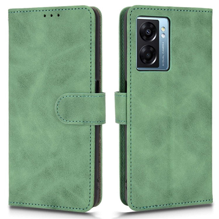 For Oppo A57e 4G / A57s 4G / A57 4G / A77 4G / OnePlus Nord N20 SE 4G Skin-touch Phone Case PU Leather Wallet Stand Shockproof Cover - Green