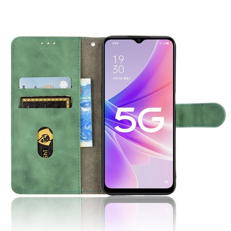 For Oppo A57e 4G / A57s 4G / A57 4G / A77 4G / OnePlus Nord N20 SE 4G Skin-touch Phone Case PU Leather Wallet Stand Shockproof Cover - Green