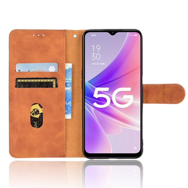 For Oppo A57e 4G / A57s 4G / A57 4G / A77 4G / OnePlus Nord N20 SE 4G Skin-touch Phone Case PU Leather Wallet Stand Shockproof Cover - Brown