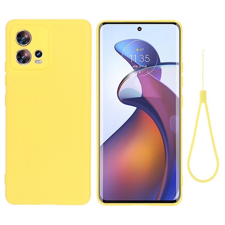 For Motorola Moto S30 Pro 5G / Edge 30 Fusion 5G Liquid Silicone Cell Phone Case Anti-scratch Soft Lining Protective Cover with Strap - Yellow