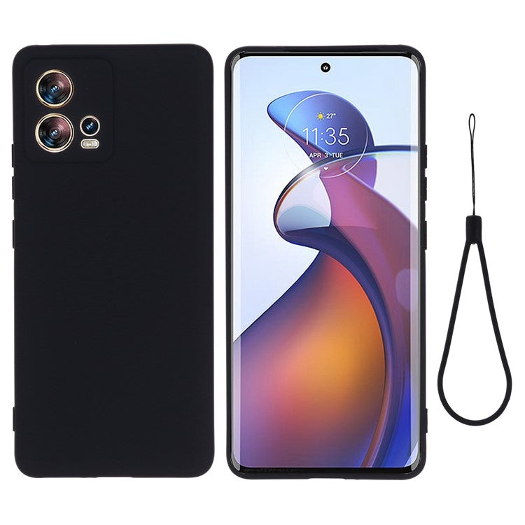 For Motorola Moto S30 Pro 5G / Edge 30 Fusion 5G Liquid Silicone Cell Phone Case Anti-scratch Soft Lining Protective Cover with Strap - Black