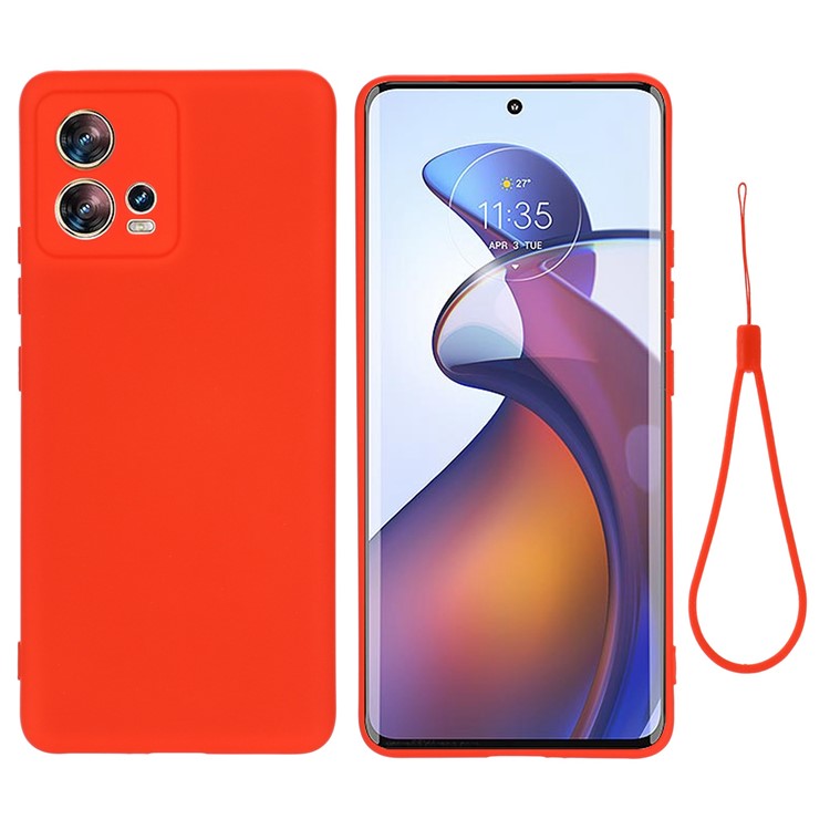 For Motorola Moto S30 Pro 5G / Edge 30 Fusion 5G Liquid Silicone Cell Phone Case Anti-scratch Soft Lining Protective Cover with Strap - Red