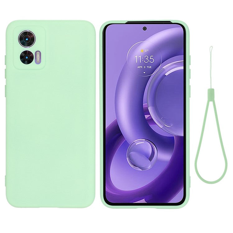 For Motorola Edge 30 Neo 5G / Edge 30 Lite Anti-scratch Liquid Silicone Cell Phone Case Shockproof Protective Cover with Strap - Green