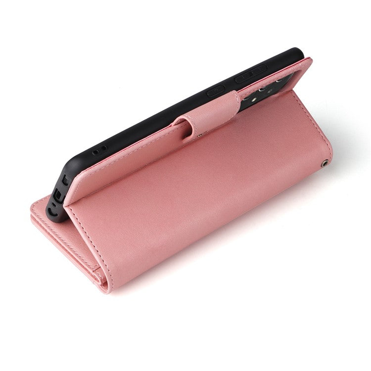 For Samsung Galaxy A53 5G Multiple Card Slots Phone Cover Rivet Buckle PU Leather Phone Case Stand Wallet with Strap - Rose Gold