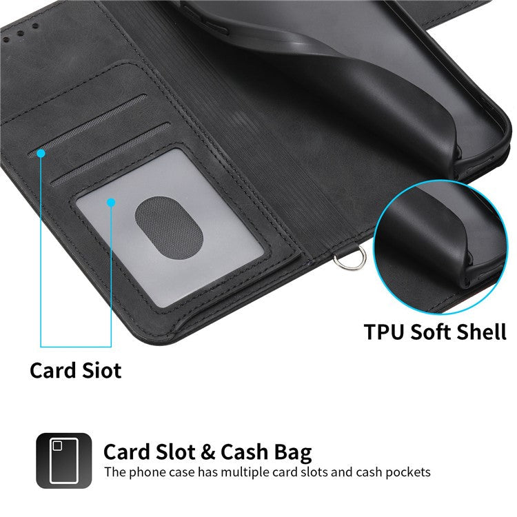 Skin-touch Multiple Card Slots Phone Case for Oppo A17 4G / A17k 4G , Imprinted Flowers Stand PU Leather Wallet Cover with Wrist Strap and Shoulder Strap - Black