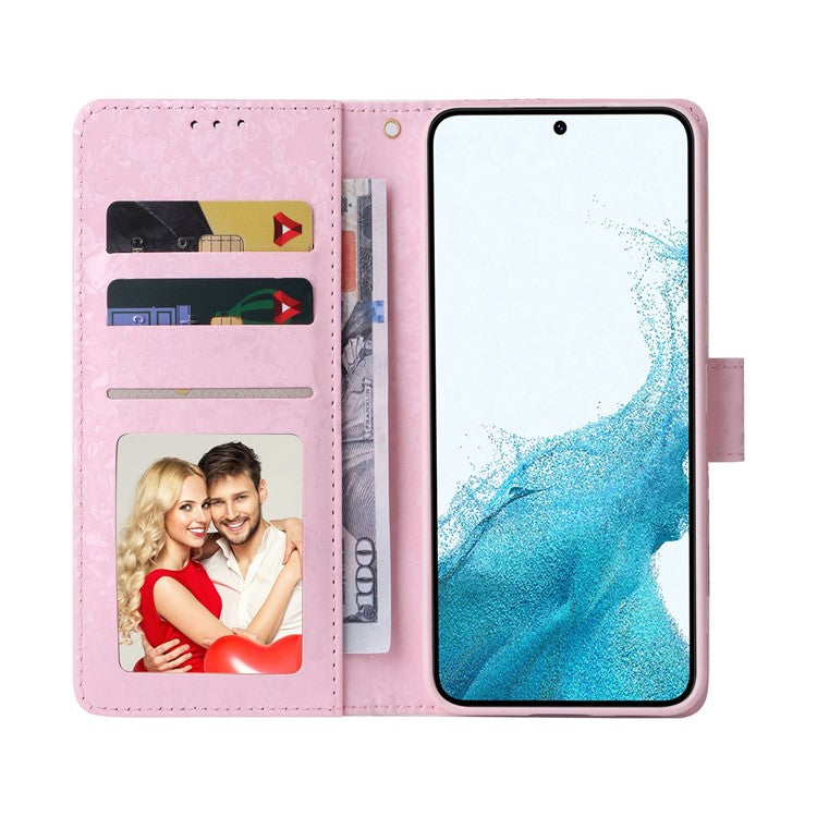 For Samsung Galaxy S23 PU Leather Shockproof Phone Stand Case Stylish Lacquered RFID Blocking Wallet Cover - Colorful Flower