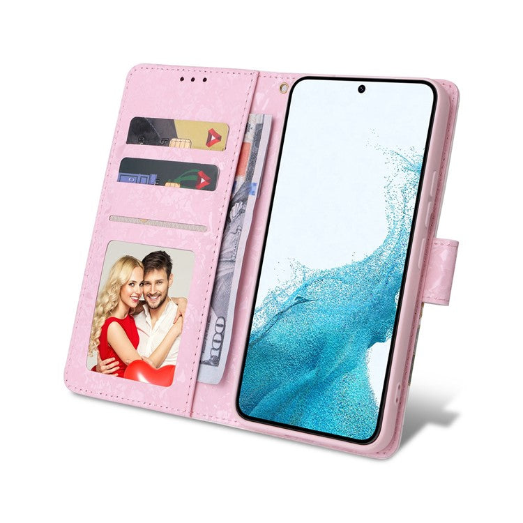 For Samsung Galaxy S23 PU Leather Shockproof Phone Stand Case Stylish Lacquered RFID Blocking Wallet Cover - Colorful Flower