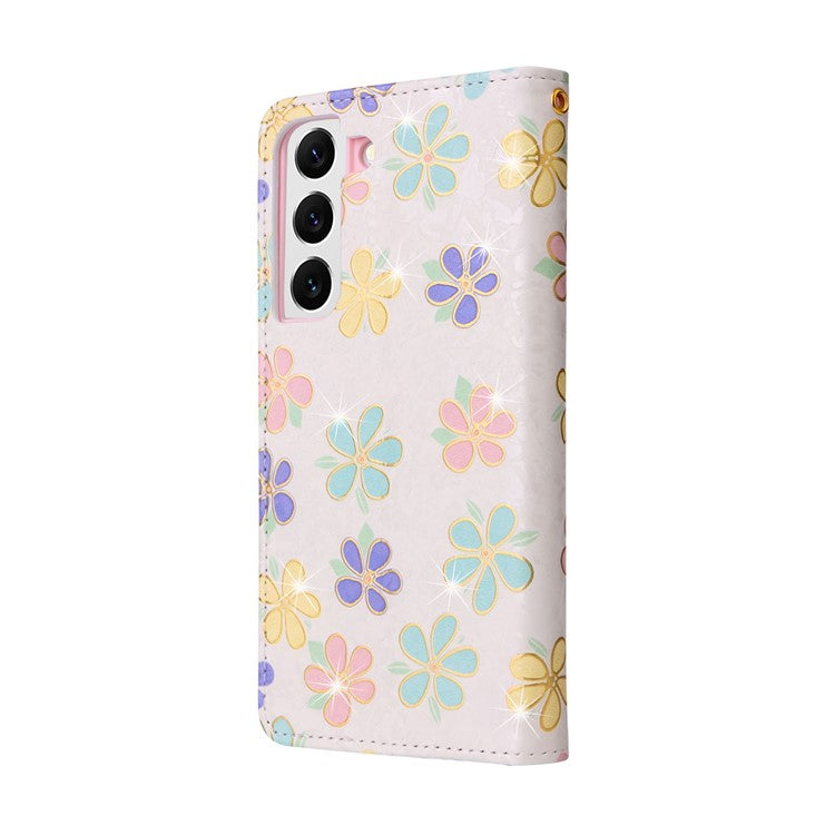 For Samsung Galaxy S23 PU Leather Shockproof Phone Stand Case Stylish Lacquered RFID Blocking Wallet Cover - Colorful Flower