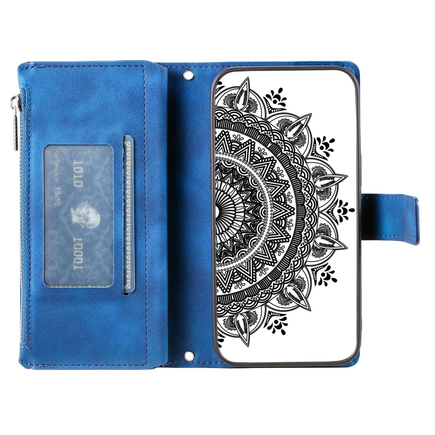 For Samsung Galaxy S20 FE 4G / 5G / S20 FE 2022 / S20 Lite Zipper Pocket Phone Case, Anti-fall Mandala Flower Imprinted PU Leather Stand Cover Multiple Card Slots Wallet - Blue