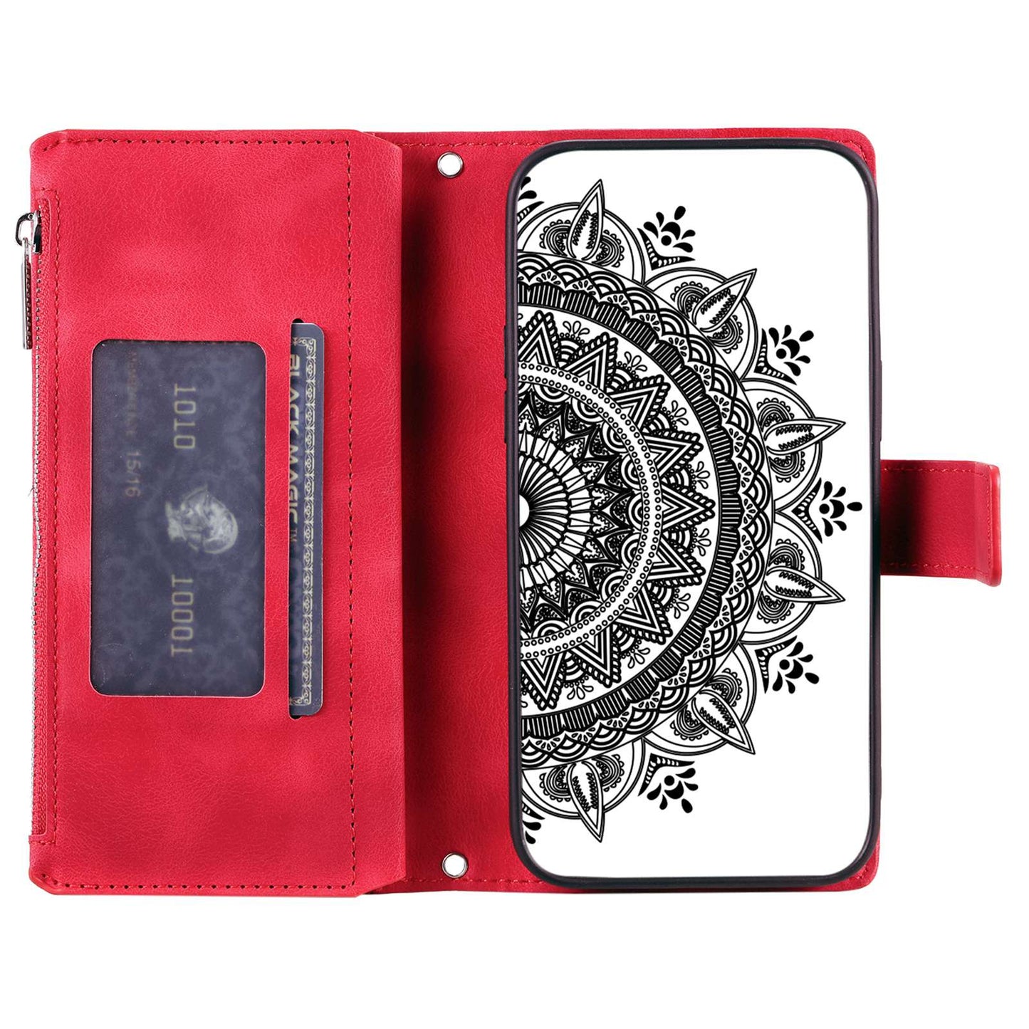 For Samsung Galaxy S20 FE 4G / 5G / S20 FE 2022 / S20 Lite Zipper Pocket Phone Case, Anti-fall Mandala Flower Imprinted PU Leather Stand Cover Multiple Card Slots Wallet - Rose