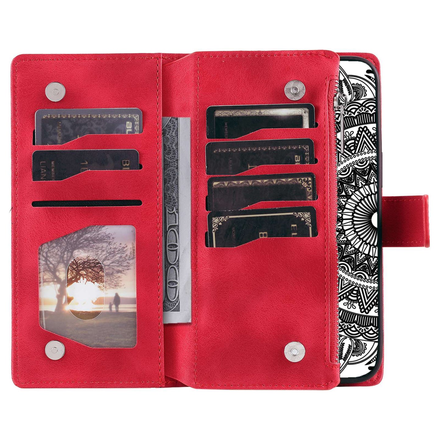 For Samsung Galaxy S20 FE 4G / 5G / S20 FE 2022 / S20 Lite Zipper Pocket Phone Case, Anti-fall Mandala Flower Imprinted PU Leather Stand Cover Multiple Card Slots Wallet - Rose