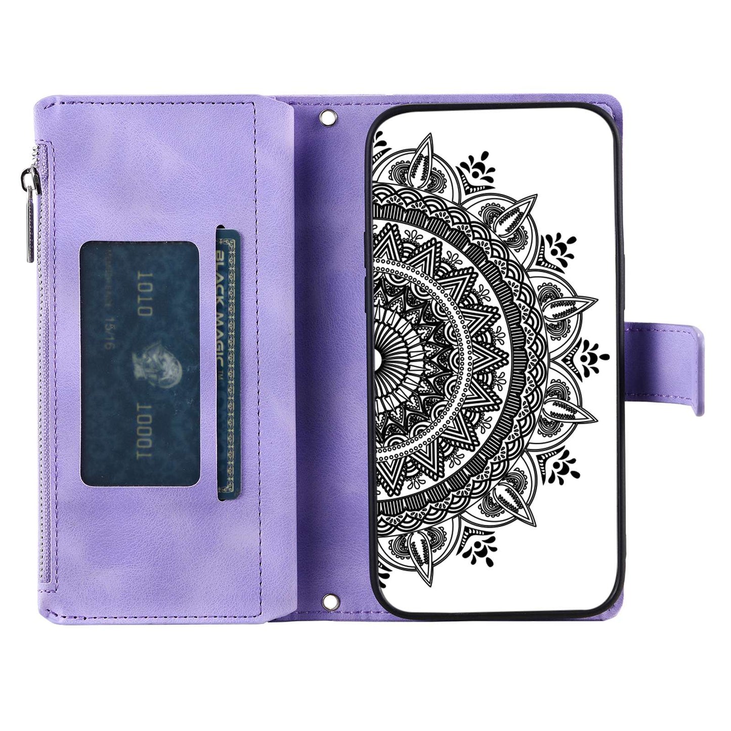 For Samsung Galaxy S20 FE 4G / 5G / S20 FE 2022 / S20 Lite Zipper Pocket Phone Case, Anti-fall Mandala Flower Imprinted PU Leather Stand Cover Multiple Card Slots Wallet - Purple