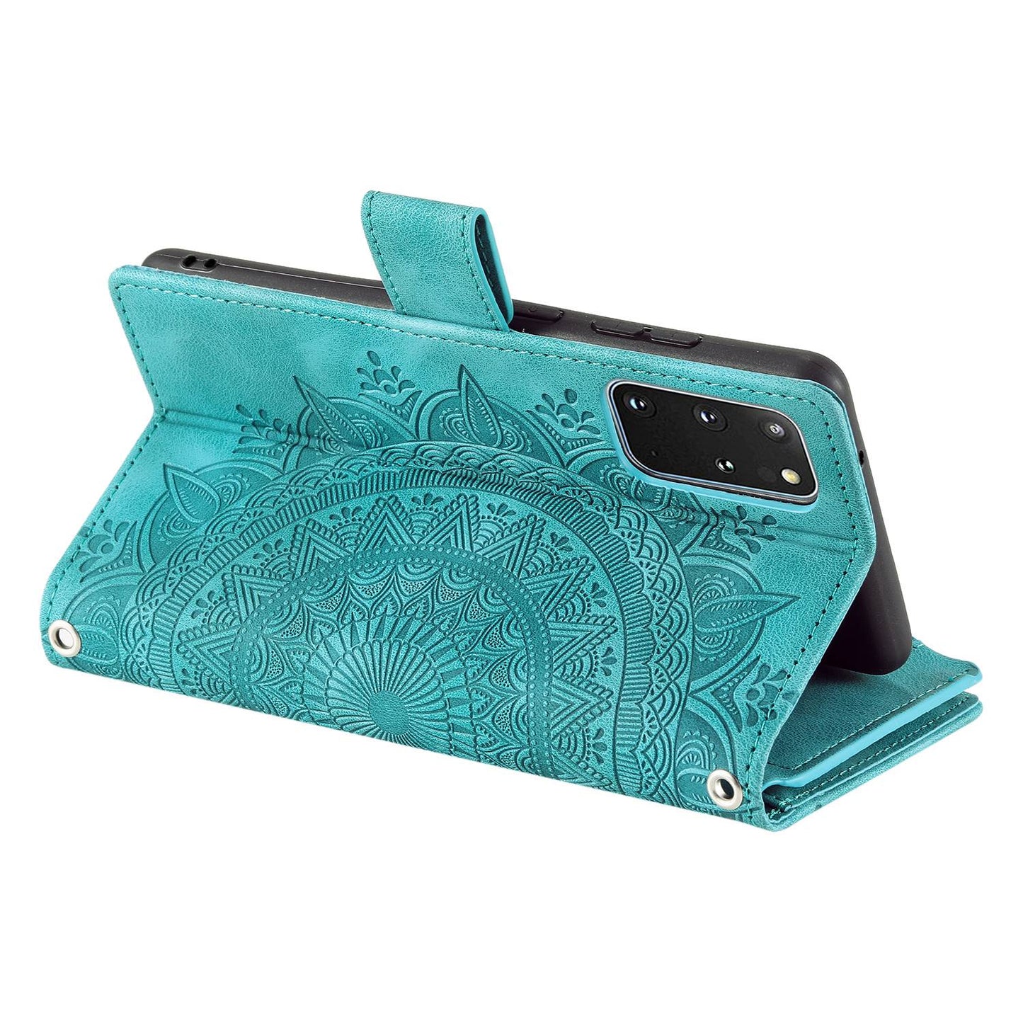 For Samsung Galaxy S20 Plus 4G / 5G Anti-scratch Phone Shell Zipper Pocket Mandala Flower Imprinted Multiple Card Slots Wallet PU Leather Stand Cover - Green