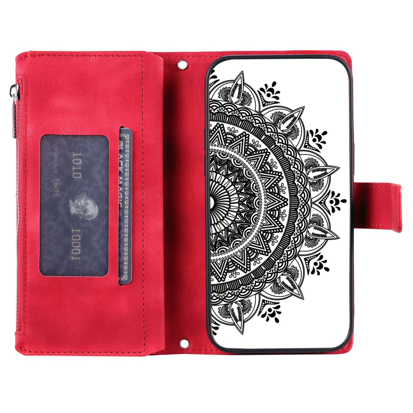 For Samsung Galaxy S20 Ultra Mandala Flower Imprinted Zipper Pocket Phone Case PU Leather Stand Cover Multiple Card Slots Wallet - Rose
