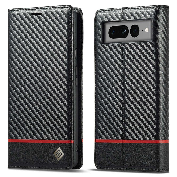 LC.IMEEKE for Google Pixel 7 Pro 5G Carbon Fiber Texture PU Leather Flip Folio Case Stand Magnetic Absorption Wallet Phone Cover - Horizontal Stripe