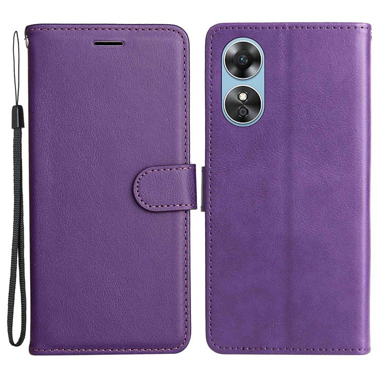 KT Leather Series-2 for Oppo A17 4G / A17k 4G Solid Color PU Leather Case Magnetic Clasp Phone Stand Wallet Cover with Strap - Purple