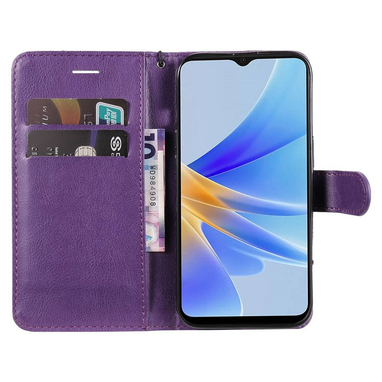 KT Leather Series-2 for Oppo A17 4G / A17k 4G Solid Color PU Leather Case Magnetic Clasp Phone Stand Wallet Cover with Strap - Purple
