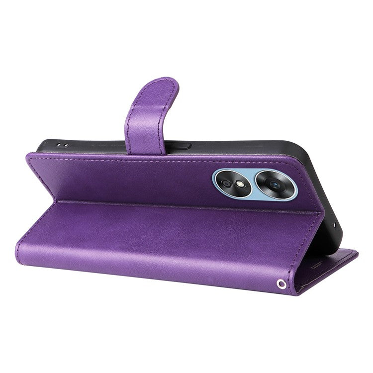 KT Leather Series-2 for Oppo A17 4G / A17k 4G Solid Color PU Leather Case Magnetic Clasp Phone Stand Wallet Cover with Strap - Purple