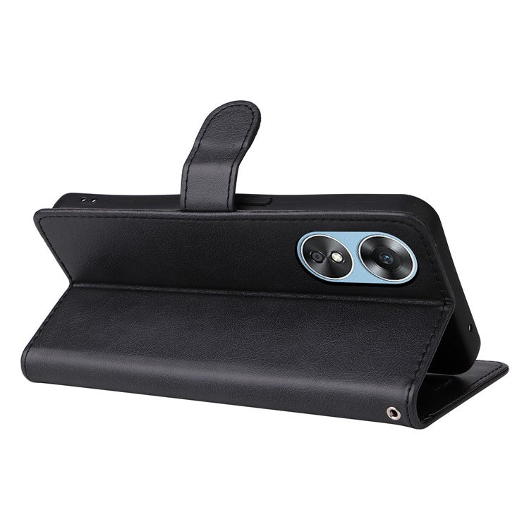 KT Leather Series-2 for Oppo A17 4G / A17k 4G Solid Color PU Leather Case Magnetic Clasp Phone Stand Wallet Cover with Strap - Black