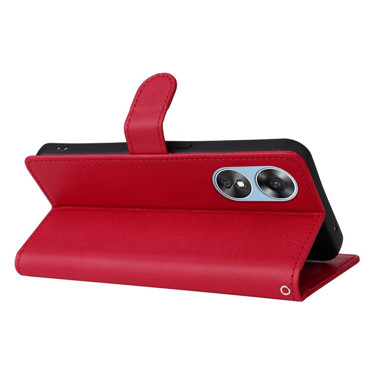 KT Leather Series-2 for Oppo A17 4G / A17k 4G Solid Color PU Leather Case Magnetic Clasp Phone Stand Wallet Cover with Strap - Red