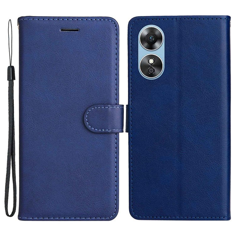 KT Leather Series-2 for Oppo A17 4G / A17k 4G Solid Color PU Leather Case Magnetic Clasp Phone Stand Wallet Cover with Strap - Blue