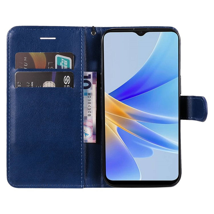 KT Leather Series-2 for Oppo A17 4G / A17k 4G Solid Color PU Leather Case Magnetic Clasp Phone Stand Wallet Cover with Strap - Blue