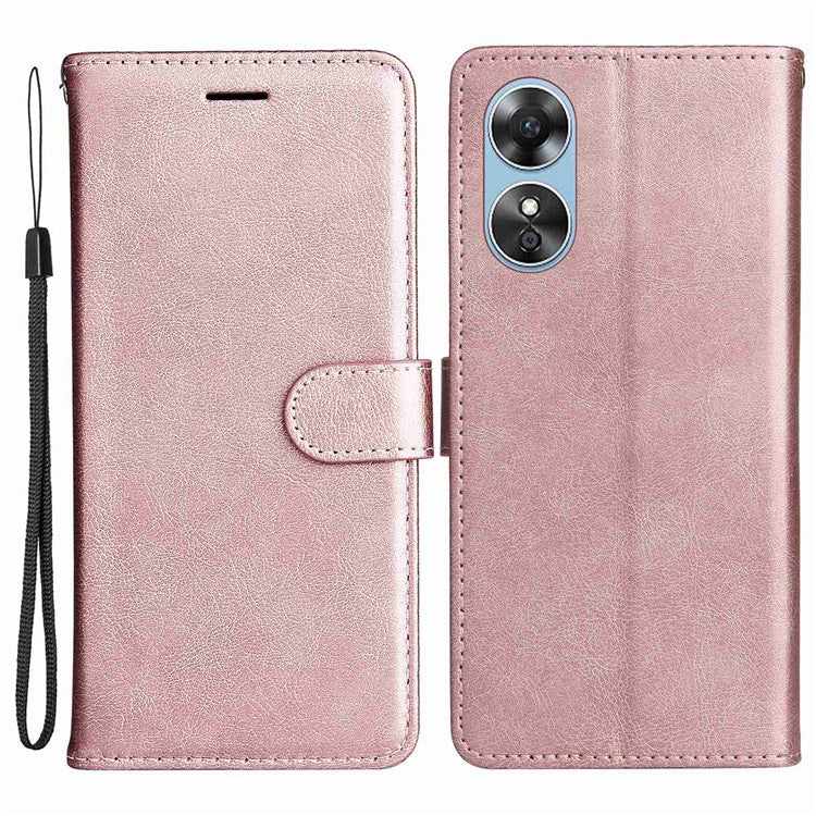 KT Leather Series-2 for Oppo A17 4G / A17k 4G Solid Color PU Leather Case Magnetic Clasp Phone Stand Wallet Cover with Strap - Rose Gold