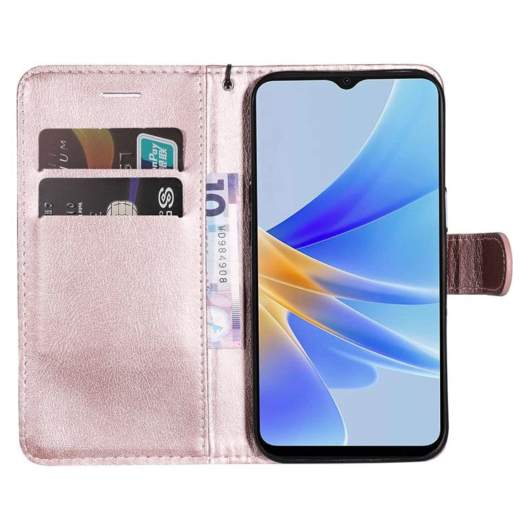 KT Leather Series-2 for Oppo A17 4G / A17k 4G Solid Color PU Leather Case Magnetic Clasp Phone Stand Wallet Cover with Strap - Rose Gold