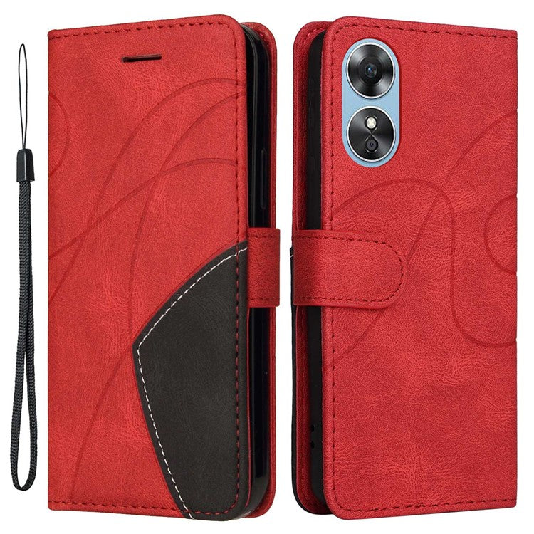 KT Leather Series-1 Phone Case for Oppo A17 4G / A17k 4G , Dual-color Splicing PU Leather Stand Wallet Cover - Red