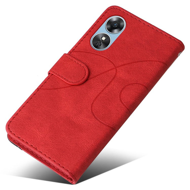 KT Leather Series-1 Phone Case for Oppo A17 4G / A17k 4G , Dual-color Splicing PU Leather Stand Wallet Cover - Red