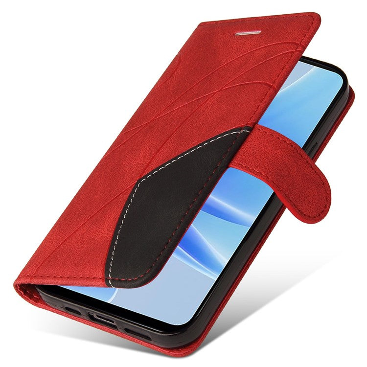 KT Leather Series-1 Phone Case for Oppo A17 4G / A17k 4G , Dual-color Splicing PU Leather Stand Wallet Cover - Red
