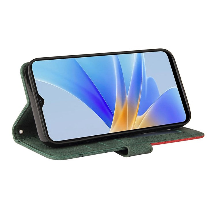 KT Leather Series-1 Phone Case for Oppo A17 4G / A17k 4G , Dual-color Splicing PU Leather Stand Wallet Cover - Green