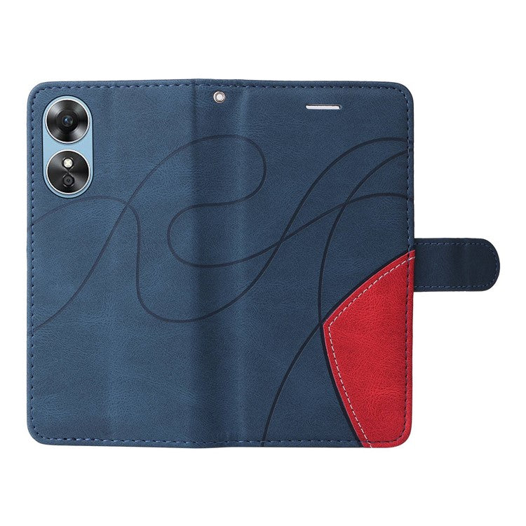 KT Leather Series-1 Phone Case for Oppo A17 4G / A17k 4G , Dual-color Splicing PU Leather Stand Wallet Cover - Blue