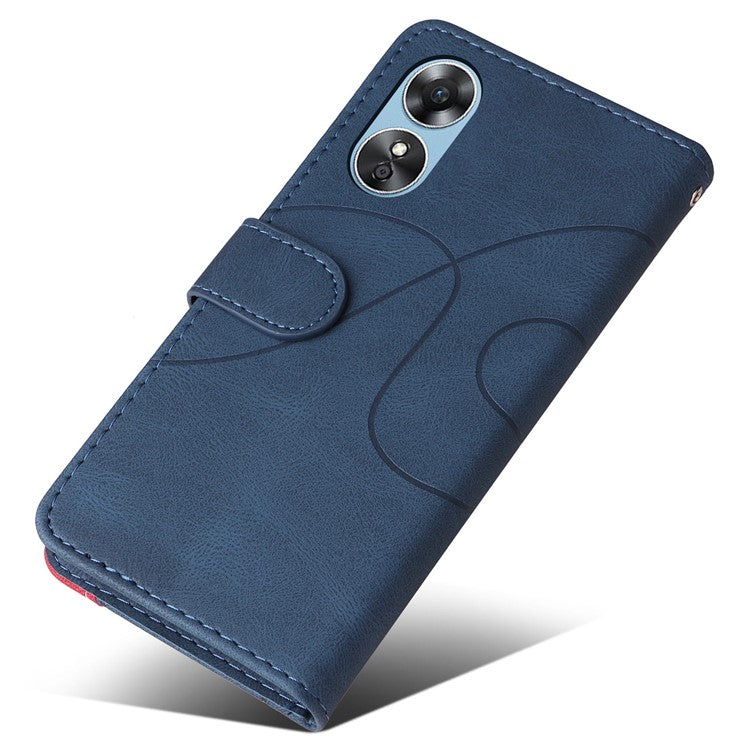 KT Leather Series-1 Phone Case for Oppo A17 4G / A17k 4G , Dual-color Splicing PU Leather Stand Wallet Cover - Blue