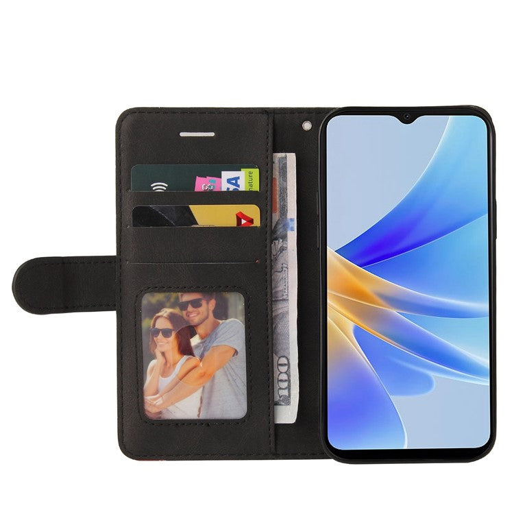 KT Leather Series-1 Phone Case for Oppo A17 4G / A17k 4G , Dual-color Splicing PU Leather Stand Wallet Cover - Black