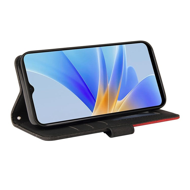 KT Leather Series-1 Phone Case for Oppo A17 4G / A17k 4G , Dual-color Splicing PU Leather Stand Wallet Cover - Black