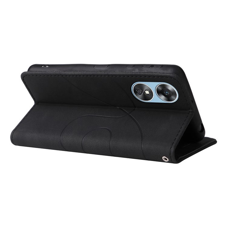 KT Leather Series-1 Phone Case for Oppo A17 4G / A17k 4G , Dual-color Splicing PU Leather Stand Wallet Cover - Black