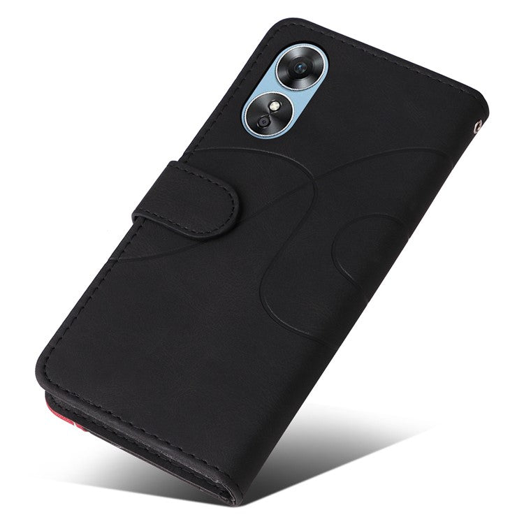 KT Leather Series-1 Phone Case for Oppo A17 4G / A17k 4G , Dual-color Splicing PU Leather Stand Wallet Cover - Black