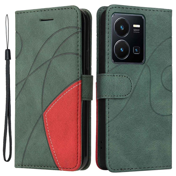 KT Leather Series-1 Phone Case for vivo Y35 / Y22s 4G / Y22 4G, Dual-color Splicing PU Leather+TPU Stand Wallet Cover - Green