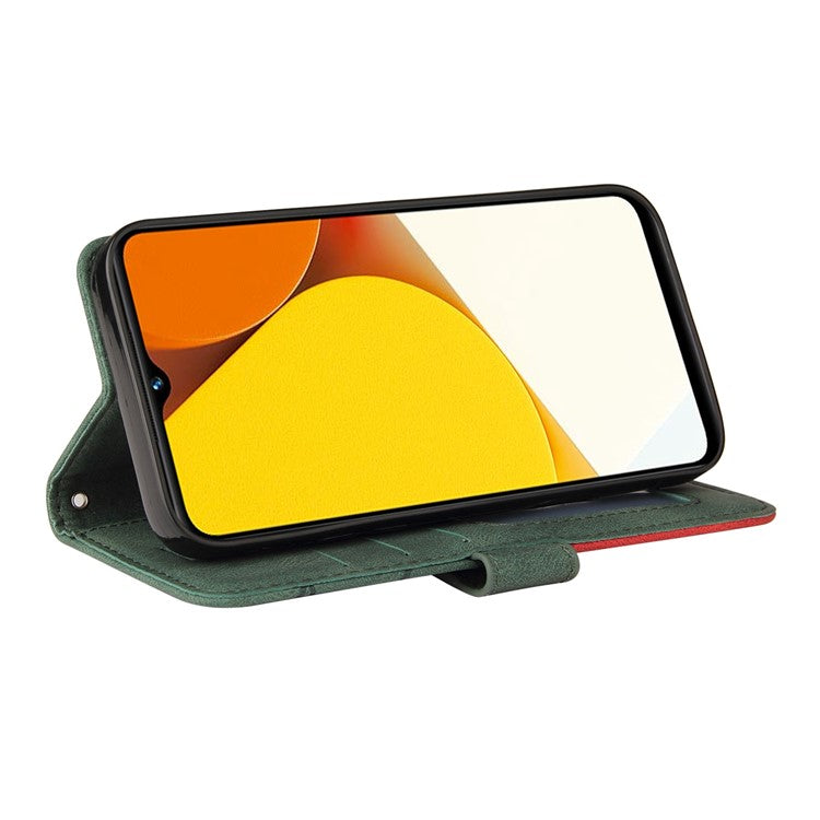 KT Leather Series-1 Phone Case for vivo Y35 / Y22s 4G / Y22 4G, Dual-color Splicing PU Leather+TPU Stand Wallet Cover - Green